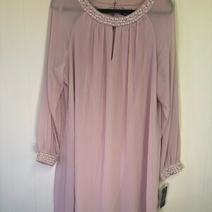 Elegant Faded Rose Pink Dress with Pearl Accents